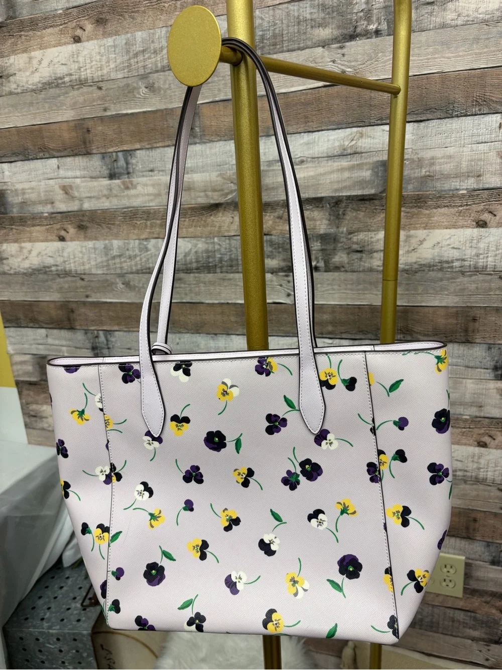 Kate Spade Pink w/Purple Pansy Floral Print Tote